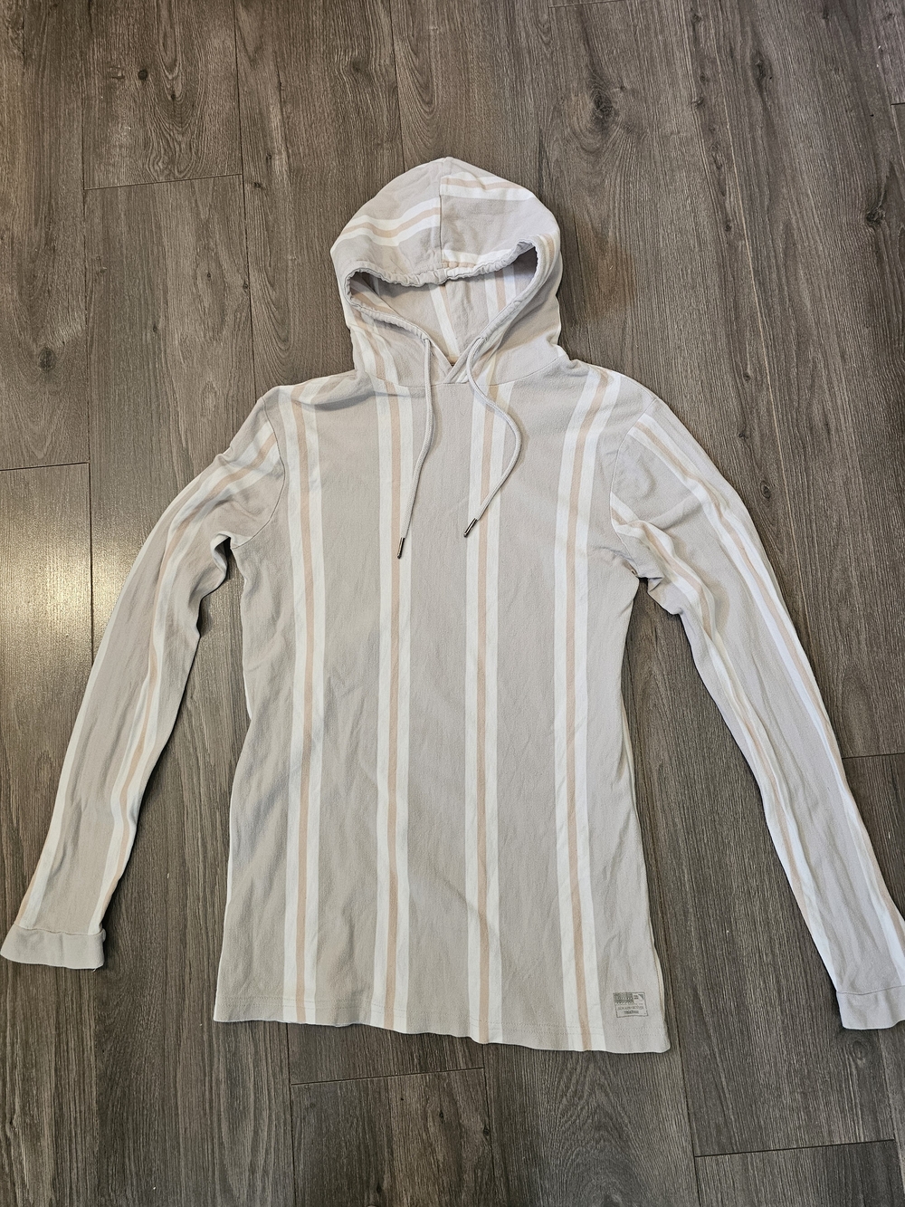 Denim And Flower Beige & Cream Striped Women's Hooded Top - Size Medium